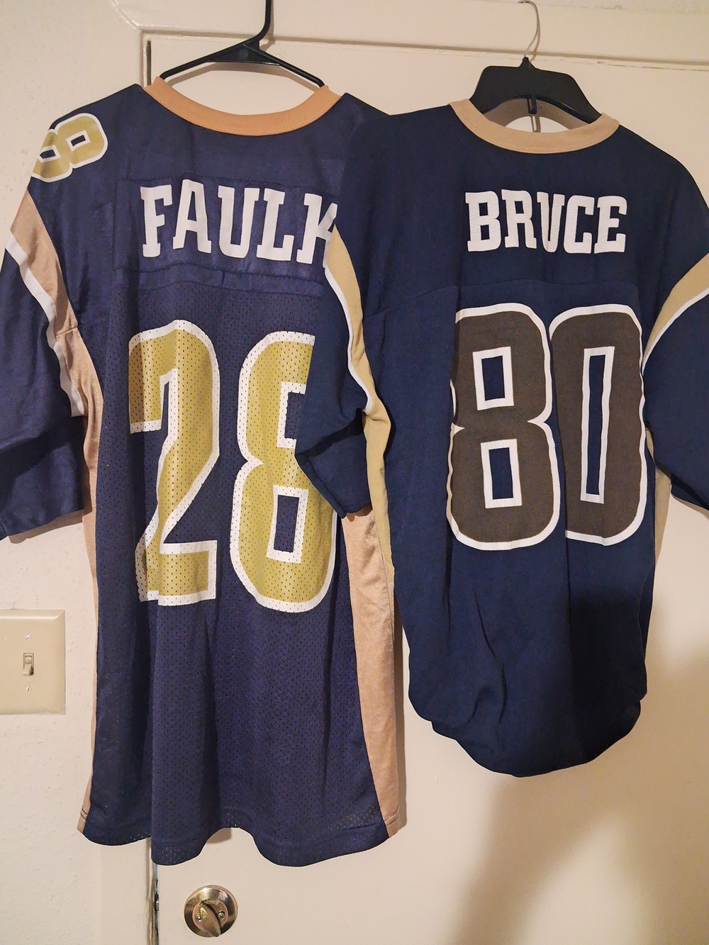 Nike Men St Louis Rams Navy and Gold Football Jersey Top - Faulk & Bruce Numbers